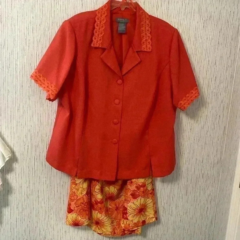 Vintage Koret Dress Woman Size‎ 24W Burnt Orange with Floral Skirt - Picture 7 of 14